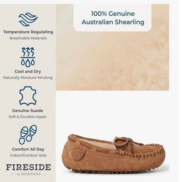 Fireside By Dearfoams Parke Genuine Shearling Moccasin Slipper Size 35 EU Kids - Picture 10 of 10